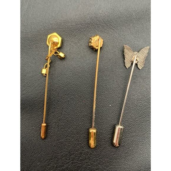 Vintage Lot Of 3 Stick Pins Lapel Butterfly Dangle And Rhinestone - Picture 4 of 5